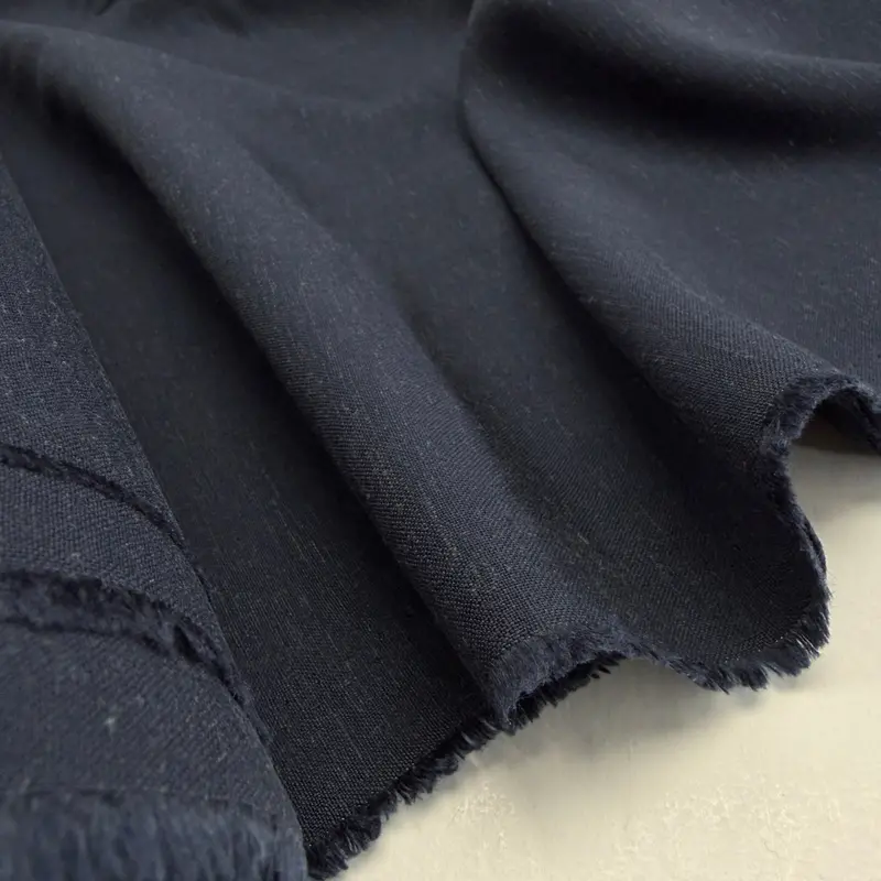 Linen, Viscose, And Cotton Blend Fabric In Dark Navy 1