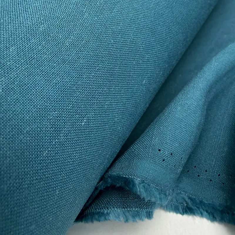 Linen, Viscose, And Cotton Blend Fabric In Turquoise Teal 1