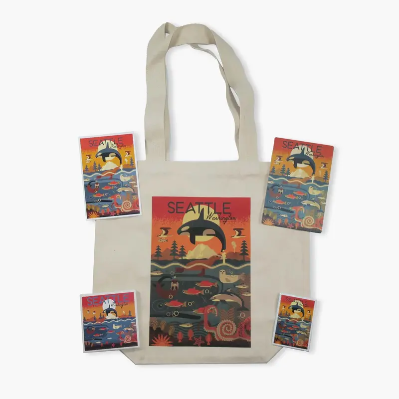 Lp Seattle Marine Life Geometric Art Souvenir 1