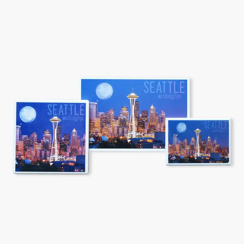 Lp Seattle Skyline And Full Moon Night Scene Souvenir 1
