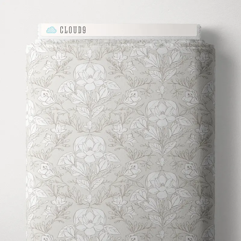 Magnolia Reverie Taupe Poplin Fabric – Gentle Whispers Collection By Trisha Patel For Cloud 9 1