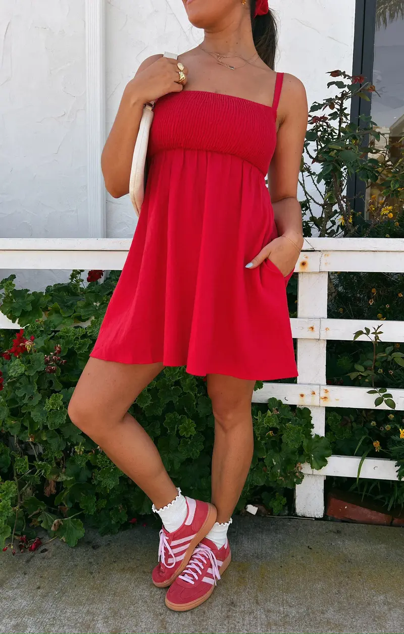 Mallory Red Linen Mini Dress 1
