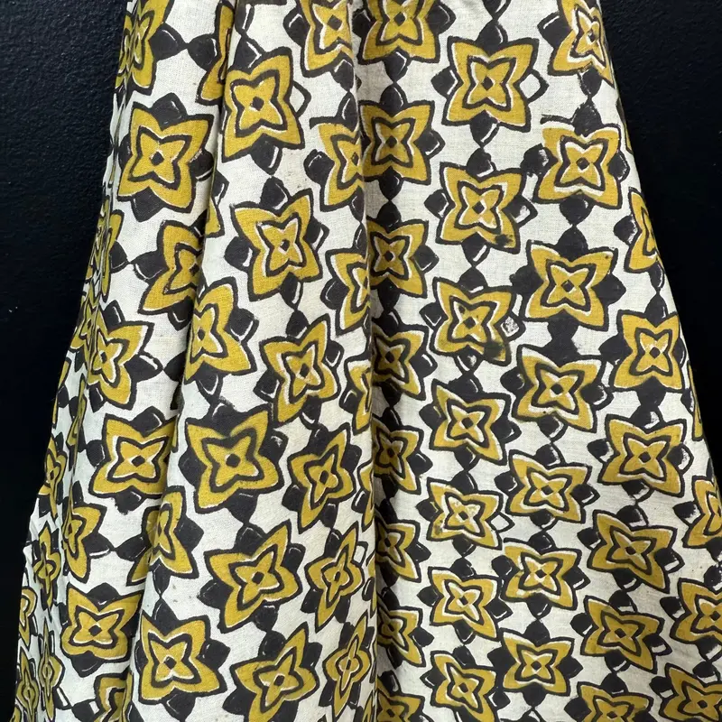 Marigold Matrix Bagru Block-Printed Cotton – Artisan Indian Fabric 1
