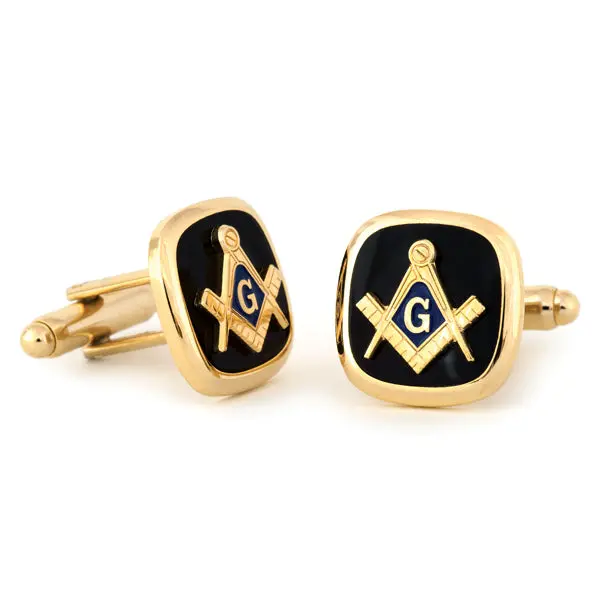 Masonic Symbol Cuff Links With Jet Black Accents 1