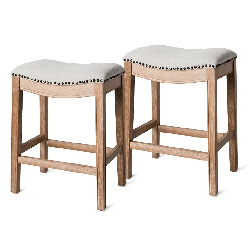 Maven Lane Adrien Saddle Counter Stool – Weathered Oak Finish, 2-Pack (Open Box) 1