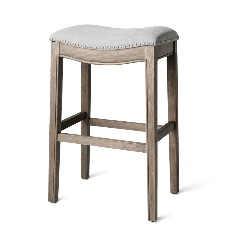 Maven Lane Adrien Saddle-Style Bar Stool – Reclaimed Oak Finish, Bar Height (Open-Box) 1