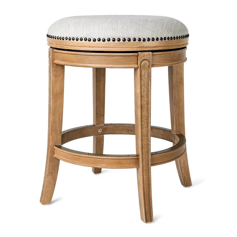 Maven Lane Alexander Backless Counter Stool – Weathered Oak Base With Sand Fabric Seat 1