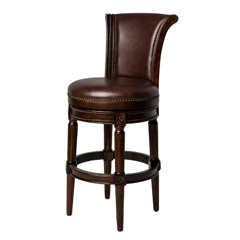 Maven Lane Dark Walnut Bar Stool With Vintage Brown Vegan Leather – Open-Box 1