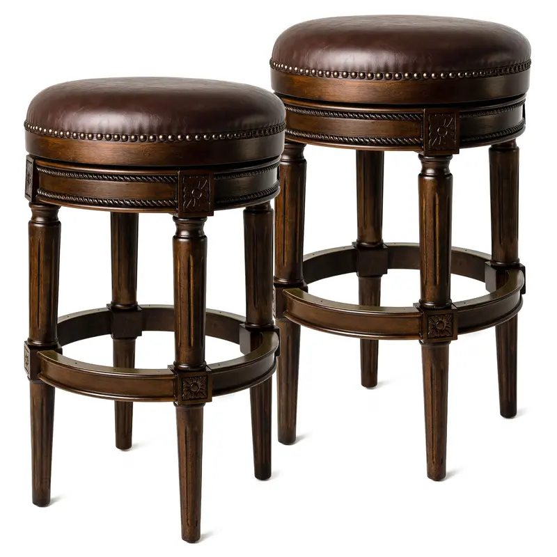 Maven Lane Dark Walnut Swivel Bar Stools – Set Of 2, Bar-Height Seating (Open-Box) 1