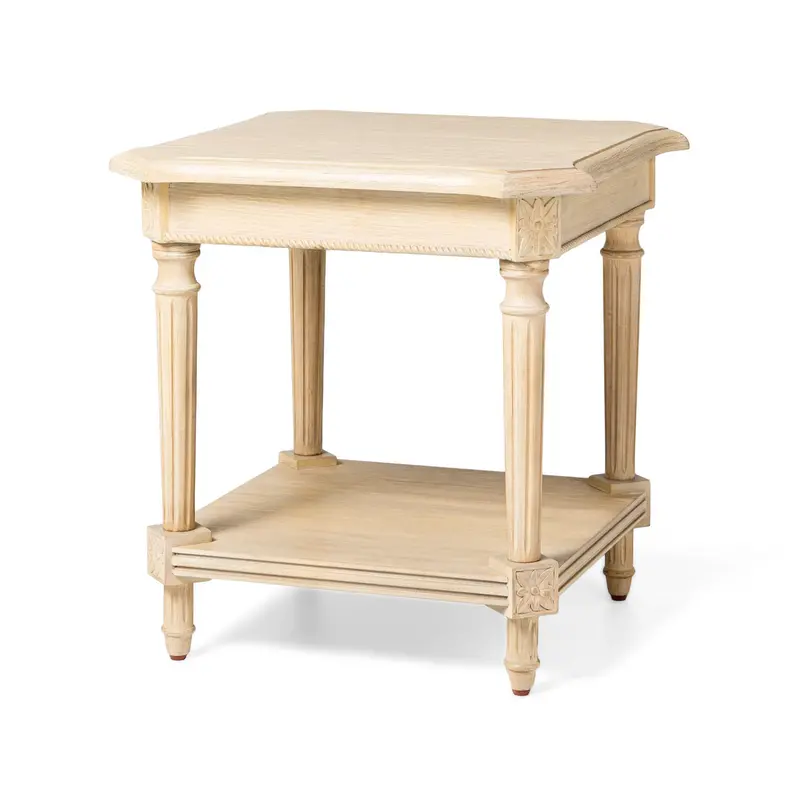 Maven Lane Pullman Side Table – Traditional Square Wooden Nightstand In Antiqued White (For Parts) 1
