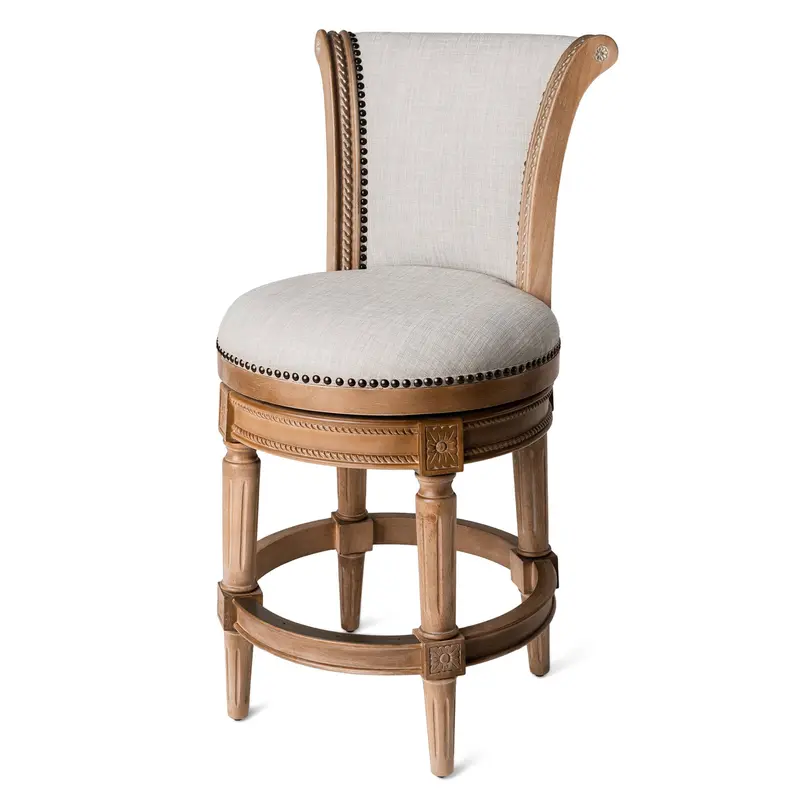 Maven Lane Pullman Stool – Oak Frame With Sand-Tone Fabric (For Parts Only) 1