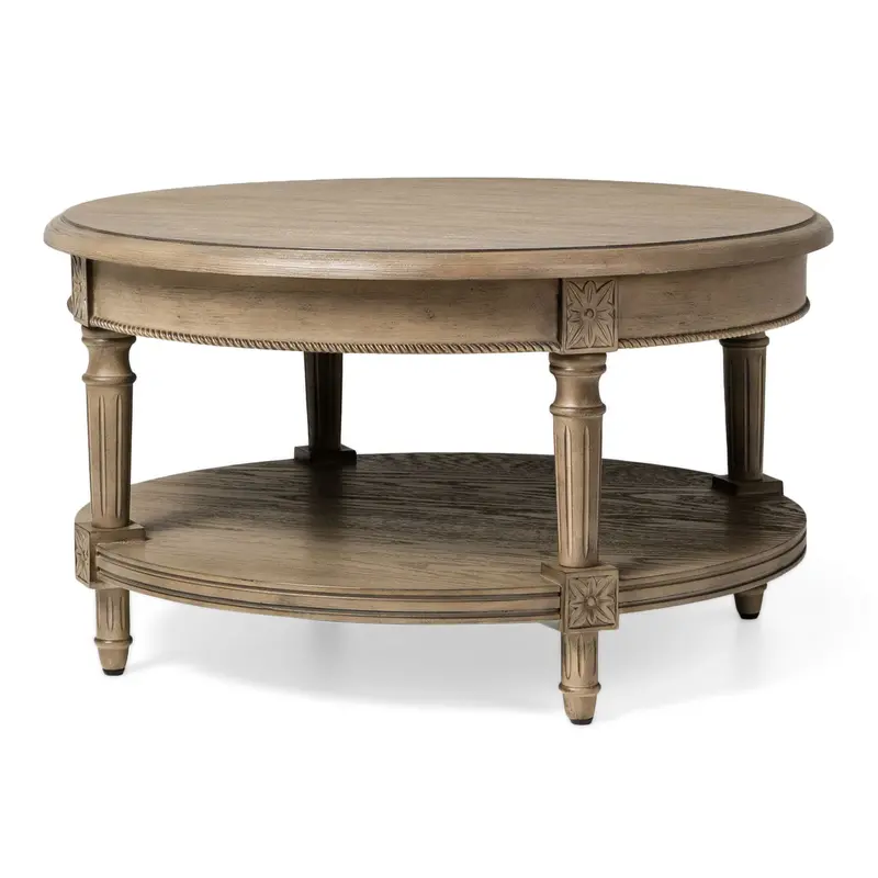 Maven Lane Traditional Round Coffee Table – Antiqued Grey Finish, Pre-Owned 1