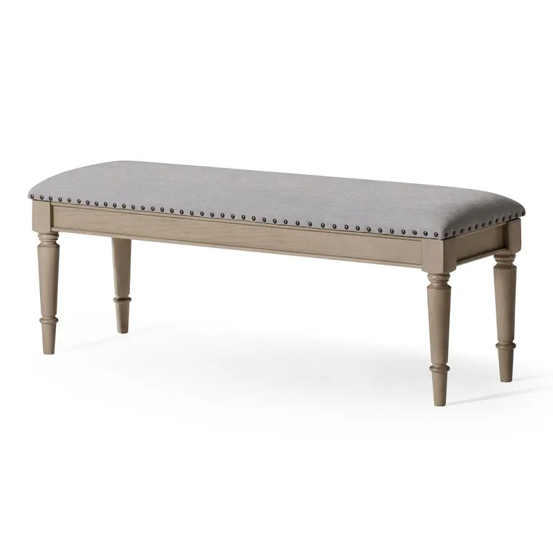 Maven Lane Traditional Wooden Bench – Antiqued Grey Upholstered Seating (Pre-Owned) 1