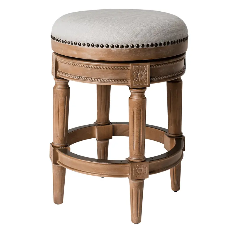 Maven Lane Weathered Oak Bar Stool – Sand-Tone Upholstered Seat, Parts-Only Listing 1