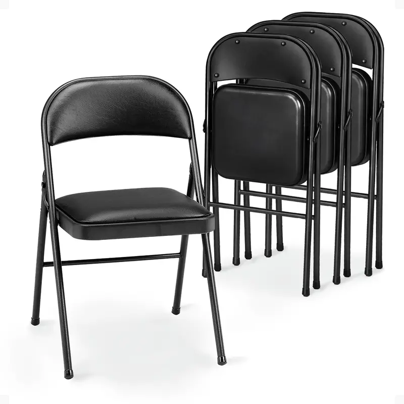 Meco Deluxe Vinyl-Padded Folding Chairs – 4-Pack, 16" X 16" Black Seat 1