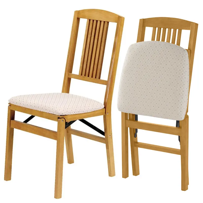 Meco Stakmore 2-Piece Folding Chair Set – Oak Frame With Blush Fabric Upholstery 1