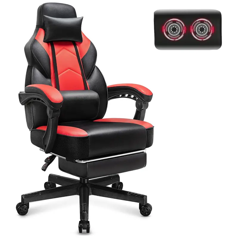 Meilocar Ergonomic Gaming Chair With Adjustable Height, Footrest, And Lumbar Massage (Open-Box) 1
