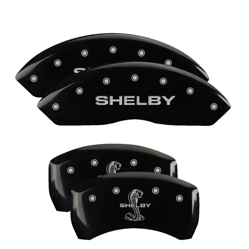 Mgp Shelby-Branded 4-Piston Caliper Covers — Front Engraved, Rear Tiffany Snake Design In Yellow-On-Black Finish 1