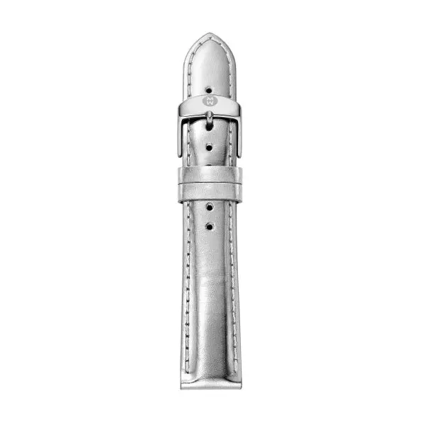 Michele Silver Metallic Leather Watch Strap – 18Mm Slim Fit Band 1