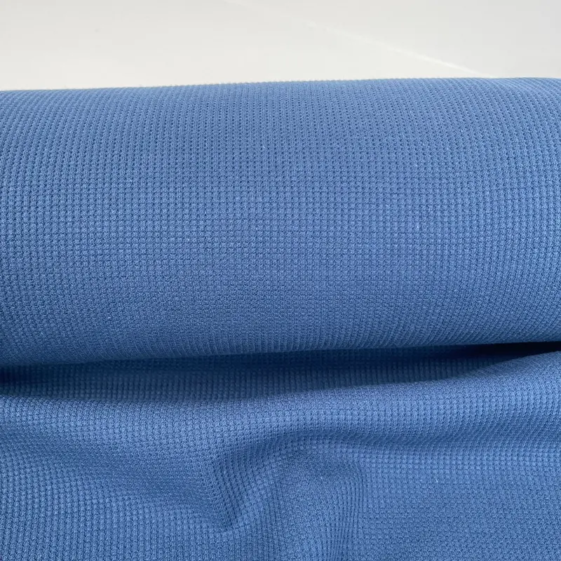 Mid Blue Organic Cotton Waffle Thermal (200Gsm) – Lightweight Textured Knit 1