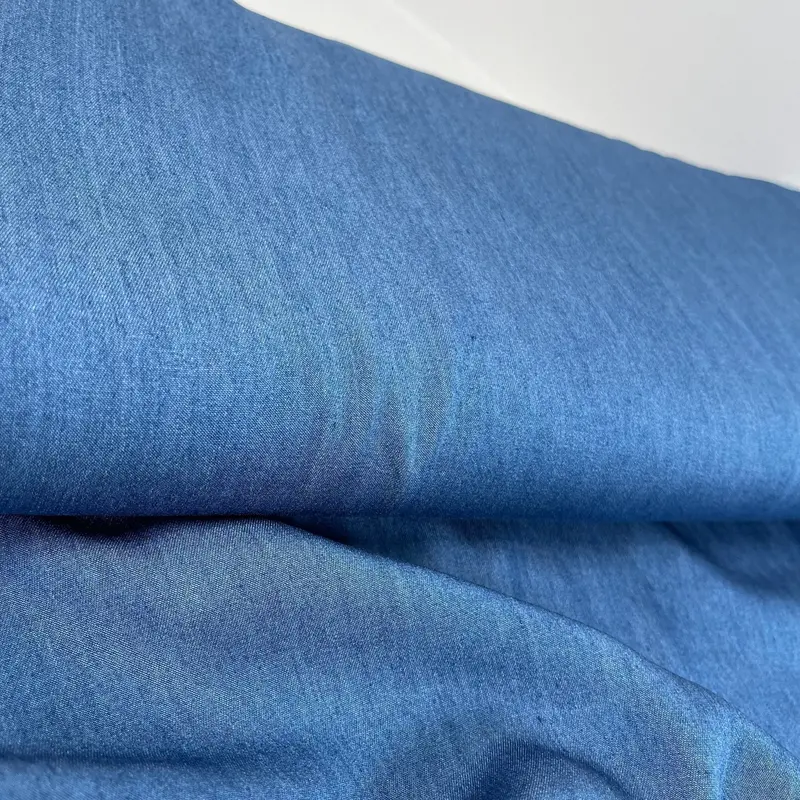 Mid-Blue Viscose Chambray Fabric 1