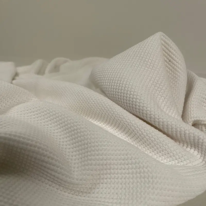 Natural White Bamboo-Organic Cotton Waffle Thermal Fabric – 300 Gsm, Wide Width 1