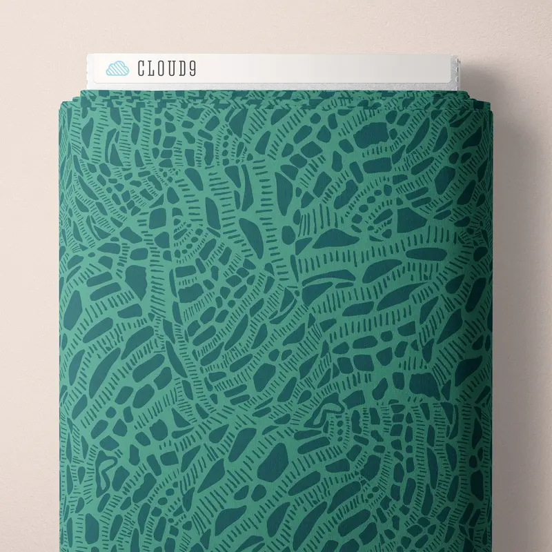 Neverending Poplin Fabric – Teal And Green Seashell Serenade Design – Jayme Murray X Cloud 9 1