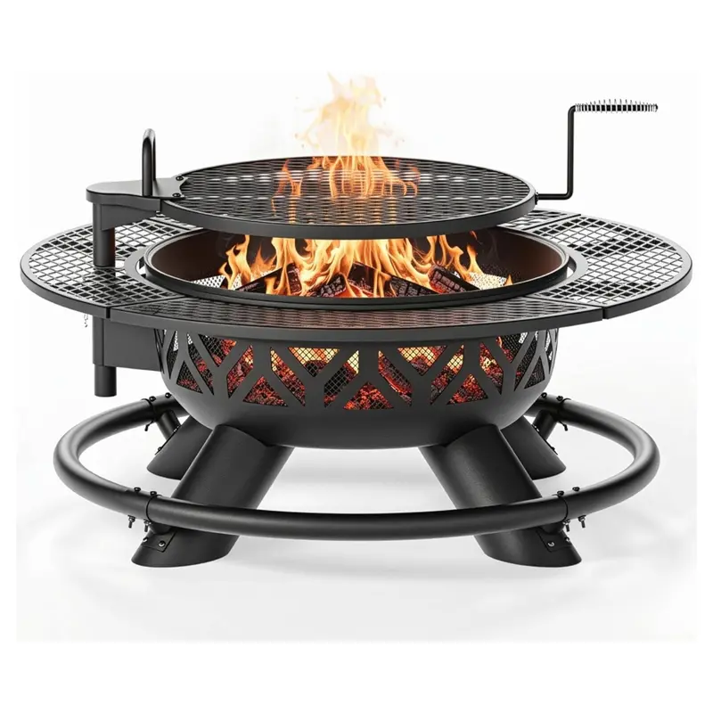 Olympia Outdoors 47-Inch Steel Wood-Burning Fire Pit With Integrated Grill Grate 1