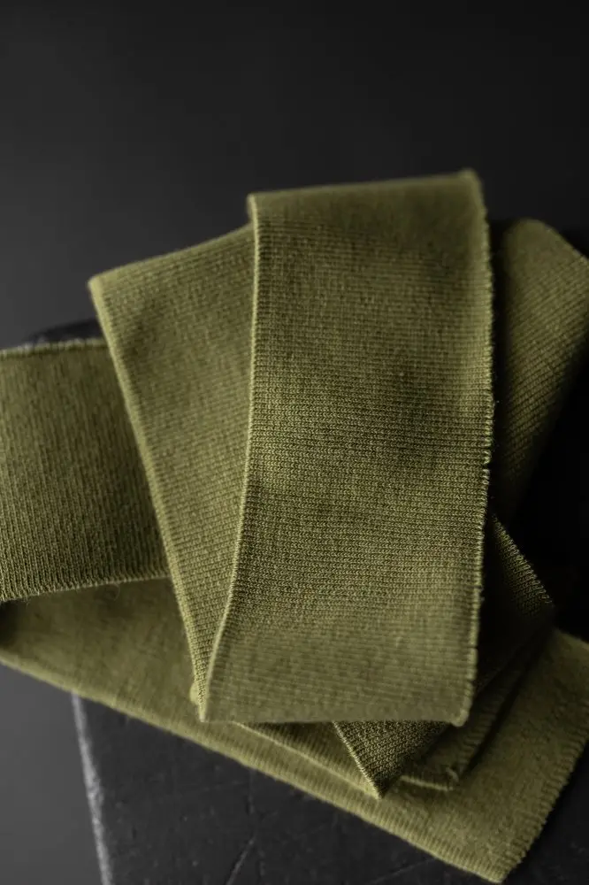 Orchard Green Cotton Rib Fabric – Natural-Fibre Stretch Trim 1