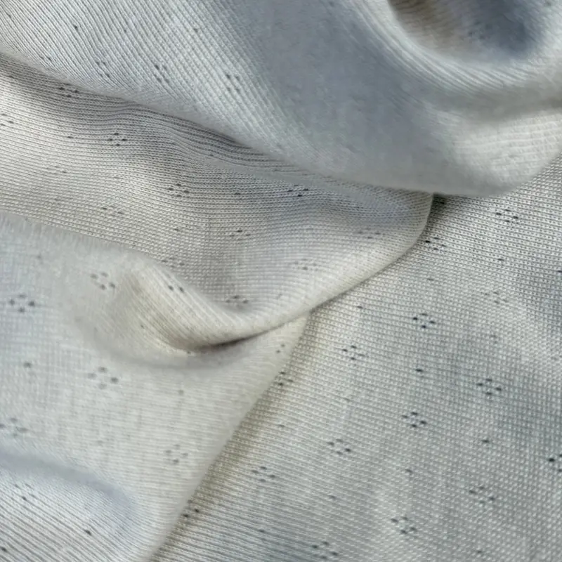 Organic Cotton Delicate Diamonds Pointelle Knit Fabric In Oatmeal 1