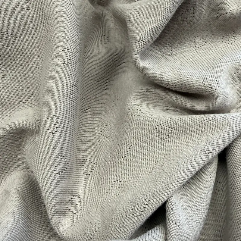 Organic Cotton Heart Motif Pointelle Knit Fabric In Soft Taupe 1