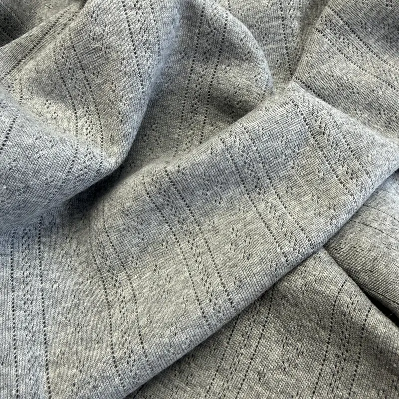 Organic Cotton Whispering Lines Pointelle Knit Fabric In Grey Melange 1
