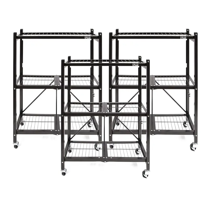 Origami 3-Tier Foldable Shelf Rack Set – Space-Saving General Purpose Organizer (Black) 1