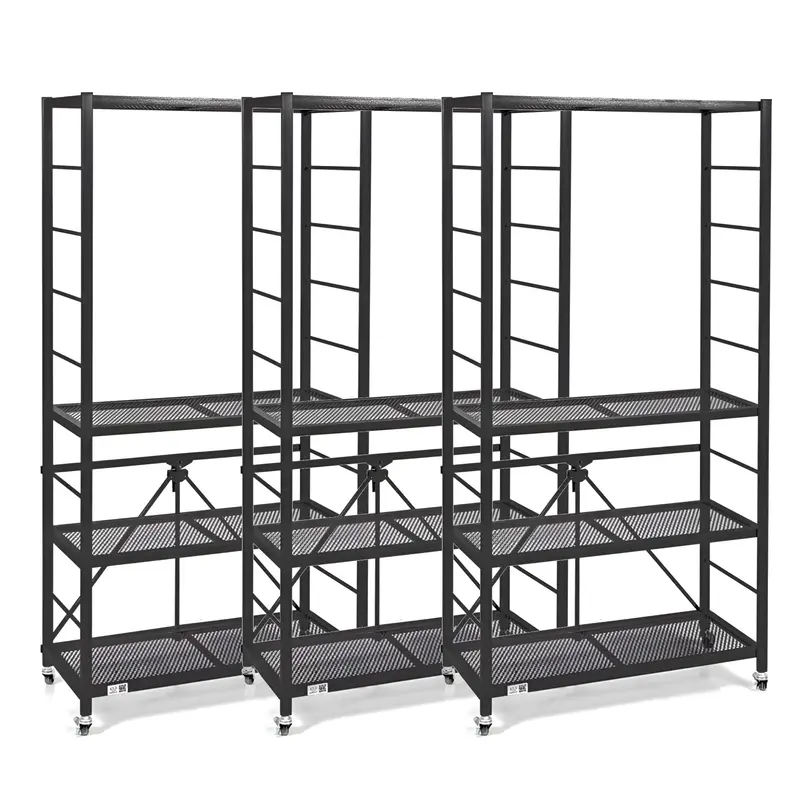 Origami R2 Series Folding Steel Storage Rack – Adjustable Shelving (3-Pack, Black) 1