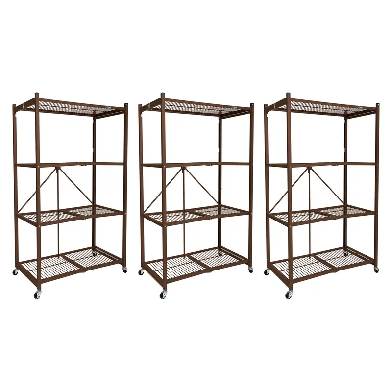 Origami R5-06W 4-Shelf Rolling Steel Shelving Unit – 3-Pack, Brown 1