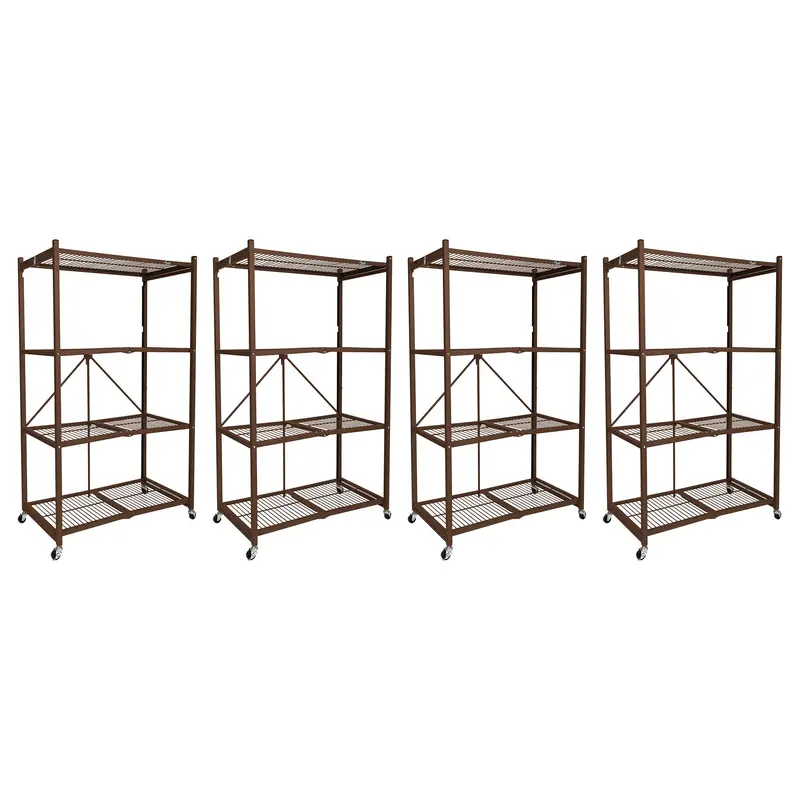 Origami R5-06W 4-Wheel, 4-Shelf Folding Steel Shelving Unit – 4-Pack, Brown 1