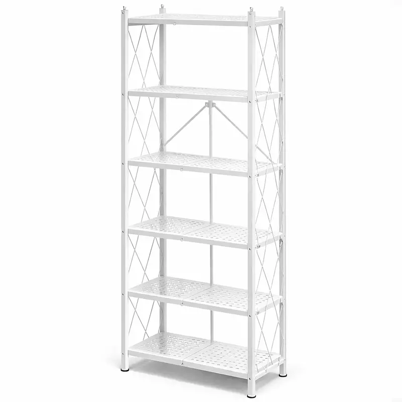 Origami Rb-03 Six-Shelf Open-Style Decorative Bookshelf – Modern White Design 1