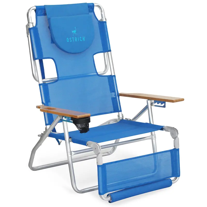 Ostrich 3N1 Beach Lounge Chair – Adjustable Footrest, Blue Fabric (Used) 1