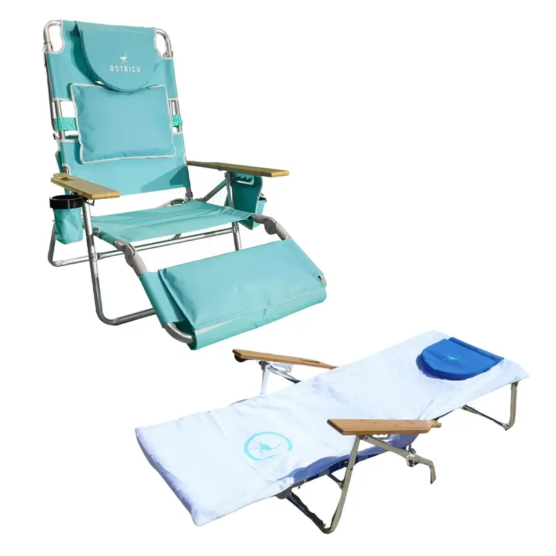 Ostrich 3N1 Portable Beach Lounge Chair With Integrated Towel Pouch – Lightweight Outdoor Recliner 1