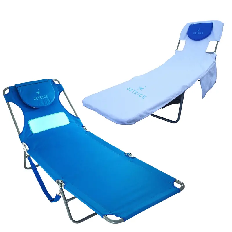 Ostrich Ladies’ Comfort Lounger – Lightweight Foldable Beach Chair With Tailored Towel 1