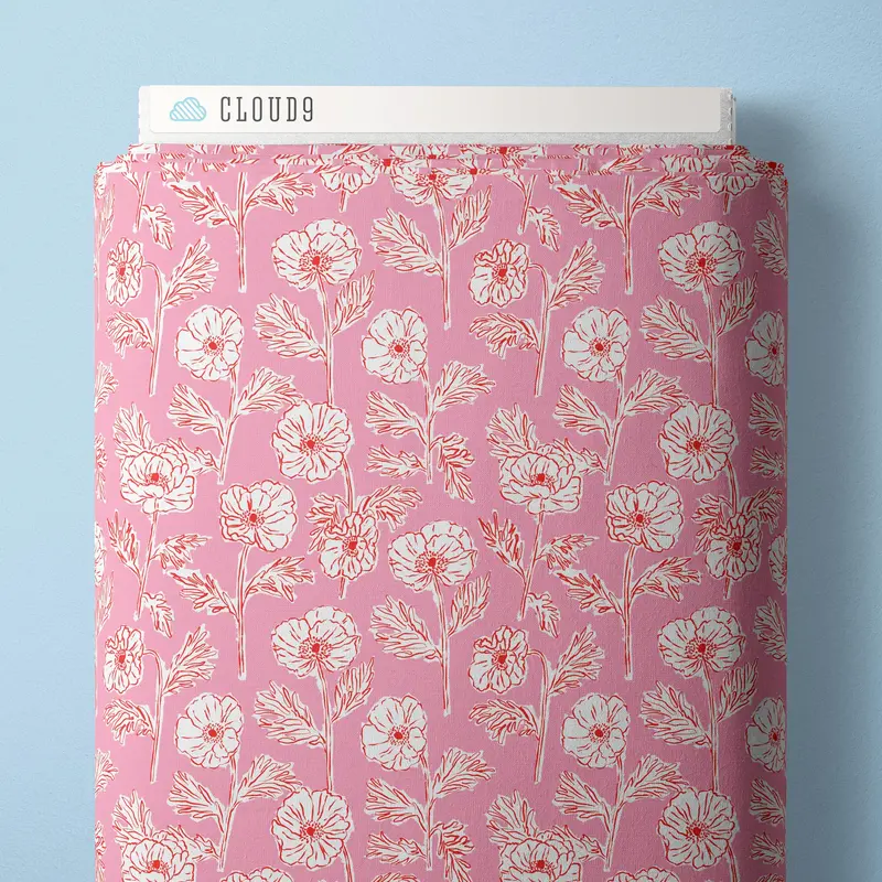 Painted Poppies Carmine & Rose Cloud 9 Poplin – Bold Botanical Print 1