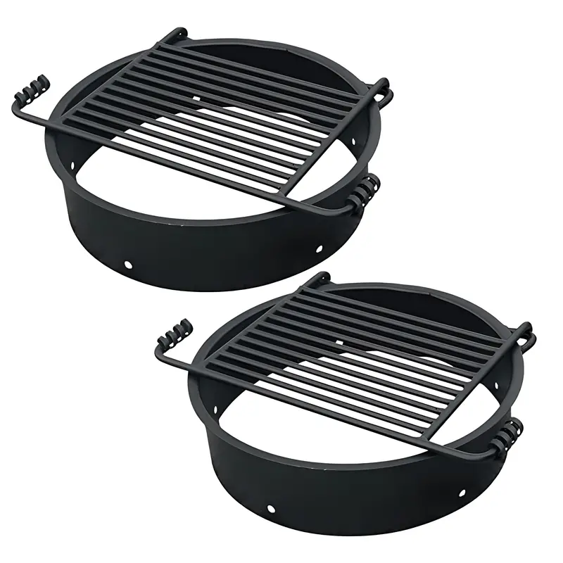 Pilot Rock 24-Inch Steel Ground Fire Pit Ring Kit With Grate – 2-Pack, Black 1