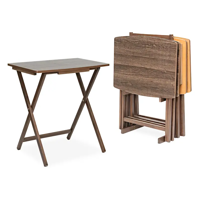 Pj Wood 5-Piece Xl Oversized Tray Table Set – Rustic Espresso Finish For Living Room Or Kitchen (Open Box) 1