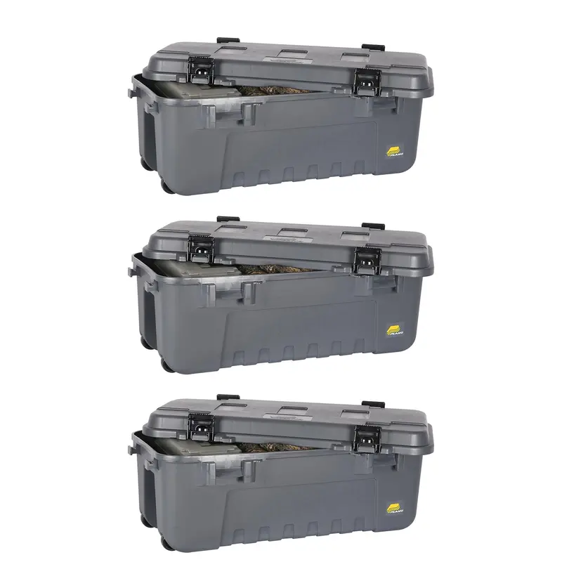 Plano 108-Quart Lockable Wheeled Storage Trunk – 3-Pack, Gray Sportsman Box 1