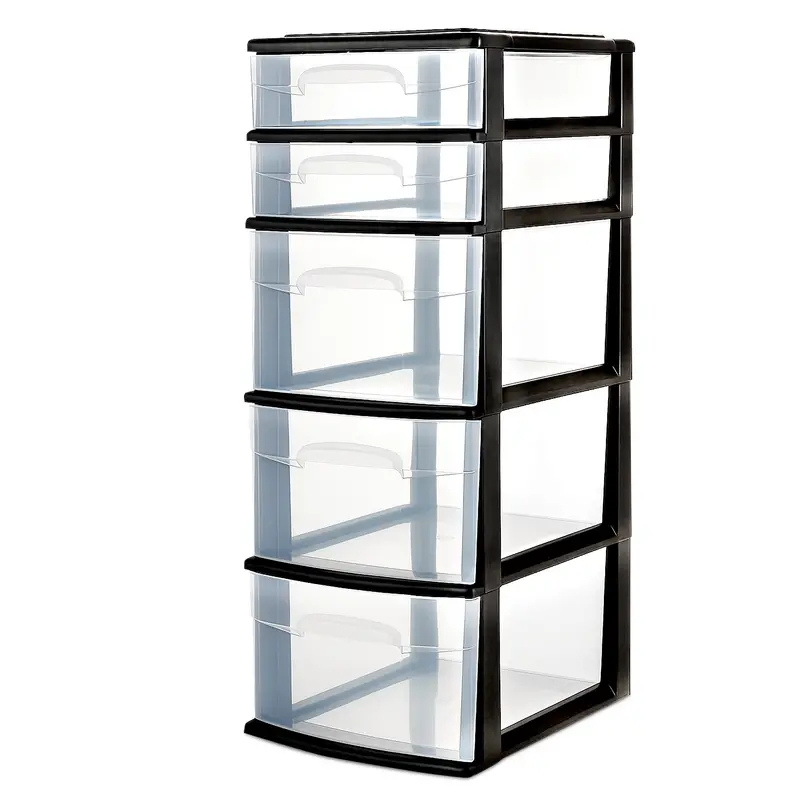 Plastic 5-Drawer Storage Tower – Medium Capacity Home Organizer With Black Frame (Open-Box) 1
