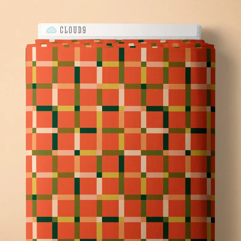 Poppy Plaid Poplin Fabric – Red Tone, ‘Poppy Fields’ Collection, Cloud 9 Fabrics 1