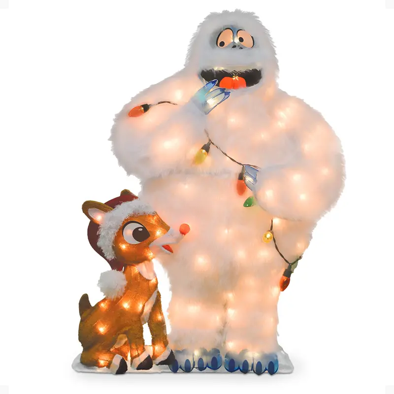 Productworks 32-Inch Pre-Lit Rudolph & Bumble Yard Ornament – Holiday Decor Display 1