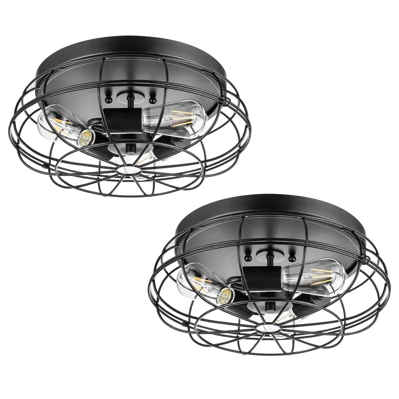 Prominence Home Lincoln Woods Flush-Mount Ceiling Light – 15-Inch Cage Design, Black (2-Pack) 1