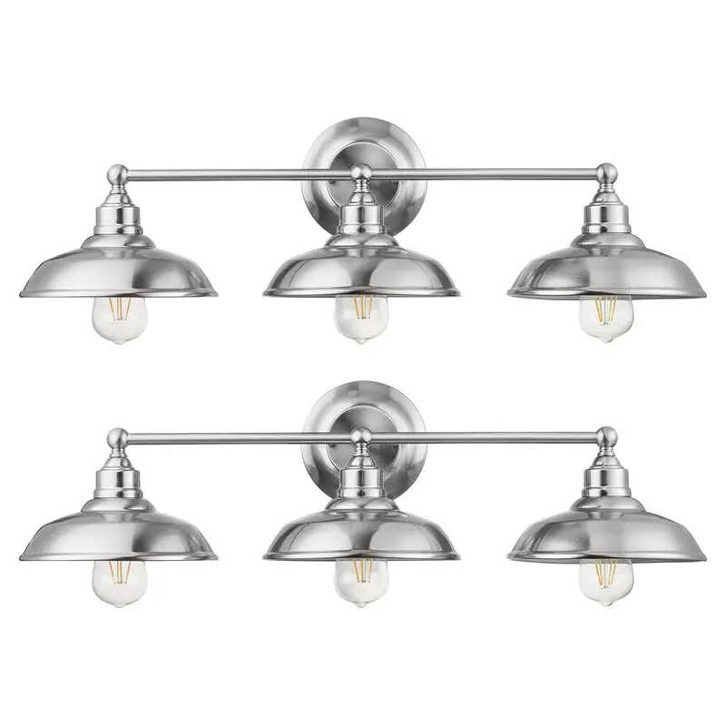 Prominence Home Lyndan Bathroom Vanity Light – 2-Pack, 3-Light Industrial Fixture In Brushed Nickel Finish 1