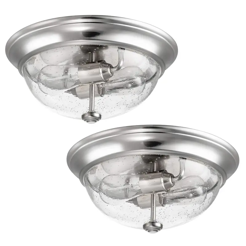 Prominence Home Madalyn 13-Inch Seeded Glass Flush Mount Ceiling Light – Nickel Finish (2-Pack) 1
